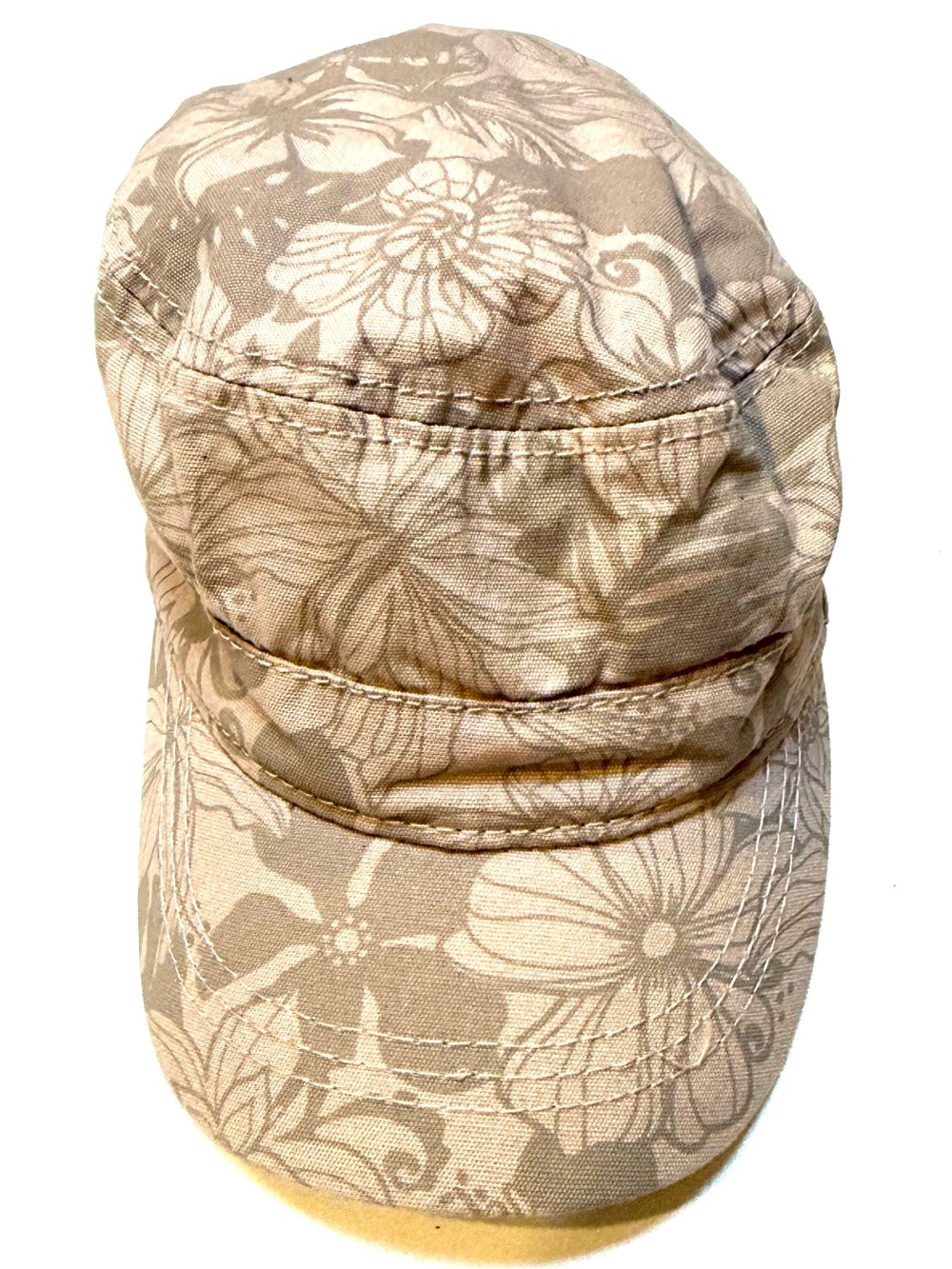 Beige Floral Cotton Cadet Cap